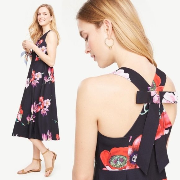 NWT AnnTaylor Black Floral Dress. SZ 4 - Picture 1 of 8